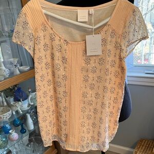 LC Lauren Conrad Peach Floral Pintuck Scoop Blouse